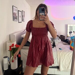 Elegant Wine Puff Sleeve Mini Dress